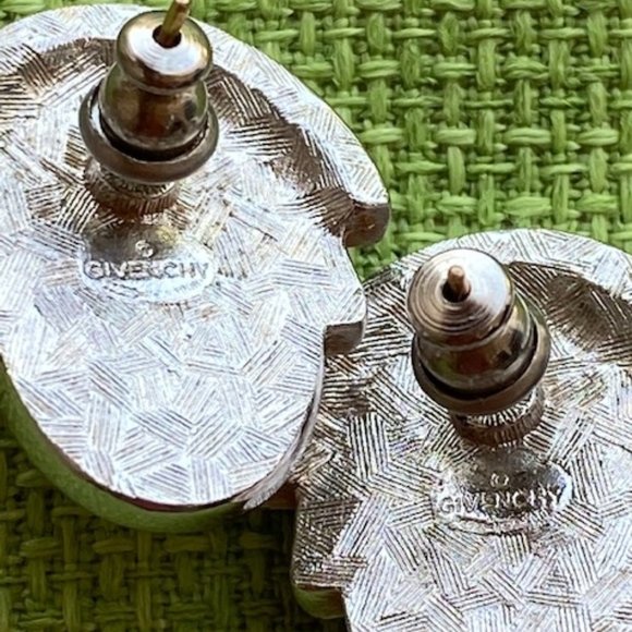 VTG GIVENCHY Paris New York Silver Pearl Rhinestone EARRINGS - Picture 7 of 8